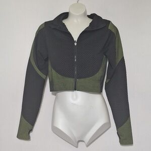 New Mix Zip Up Crop Jacket  Green Black
